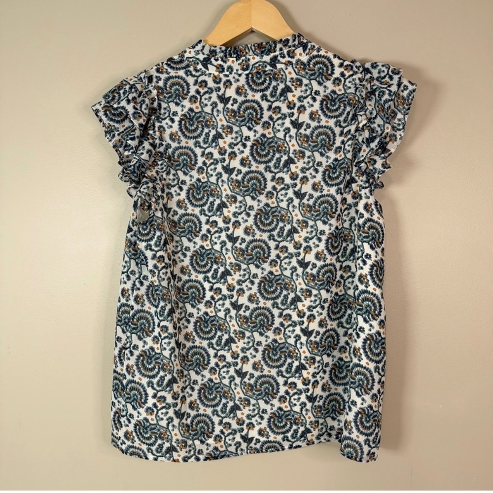 J.Crew XS Floral Paisley Ruffle Sleeve Split Neck Popover Teacher Lightweight - Picture 6 of 6